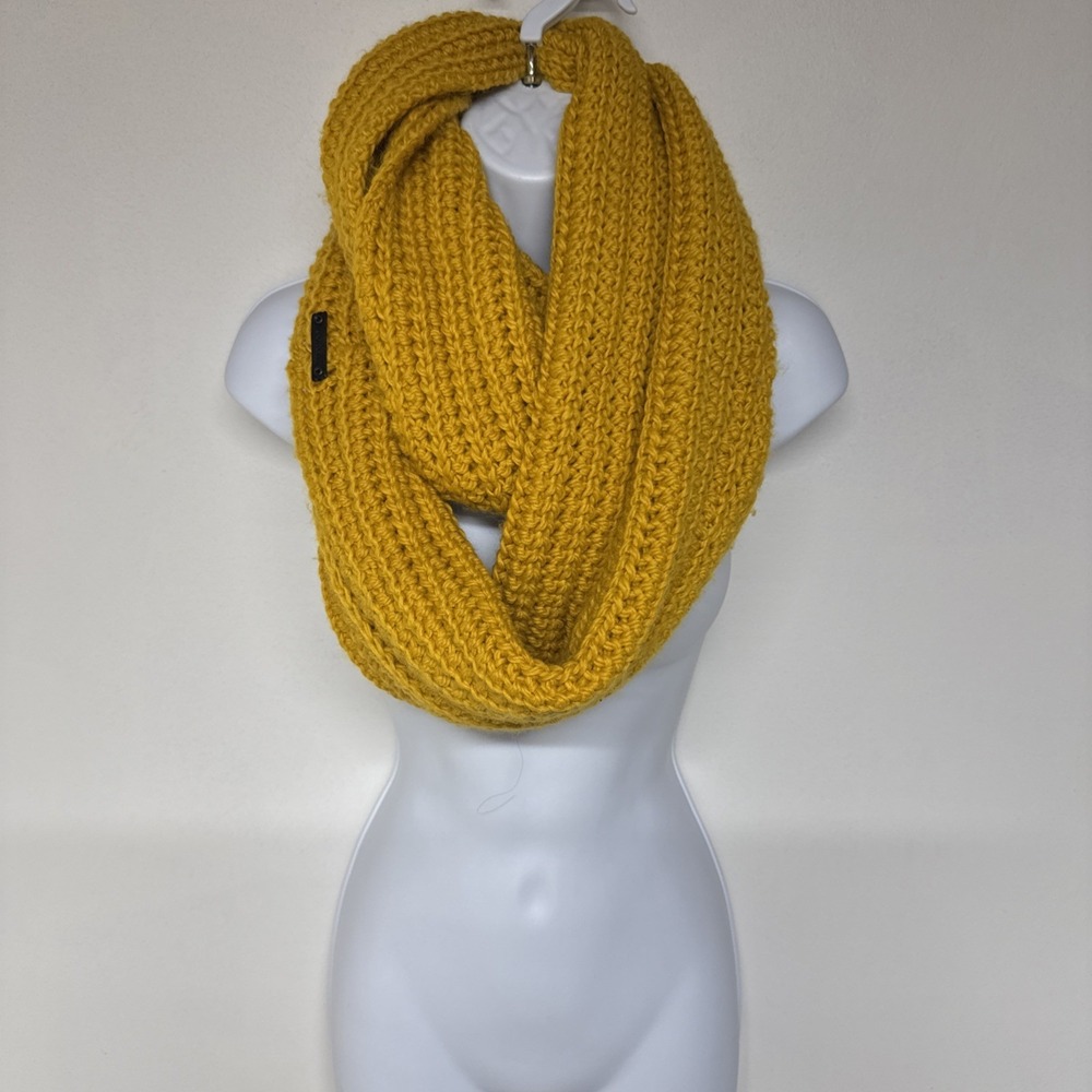 Coach Infinity Scarf Womens Knit Wool Blend Cozy Yellow Logo Neck Warmer